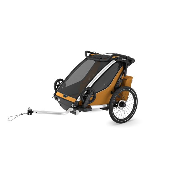 Pack remorque vélo Chariot Sport 2 places natural gold + Kit jogging