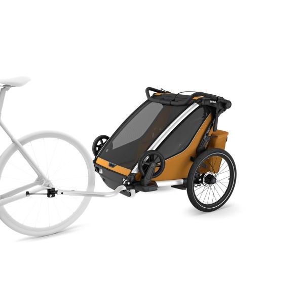 Pack remorque vélo Chariot Sport 2 places natural gold + Kit jogging