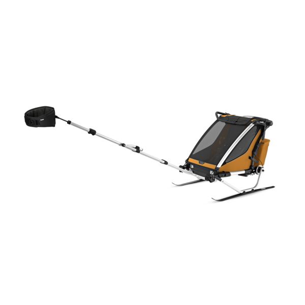 Pack remorque vélo Chariot Sport 2 places natural gold + Kit jogging