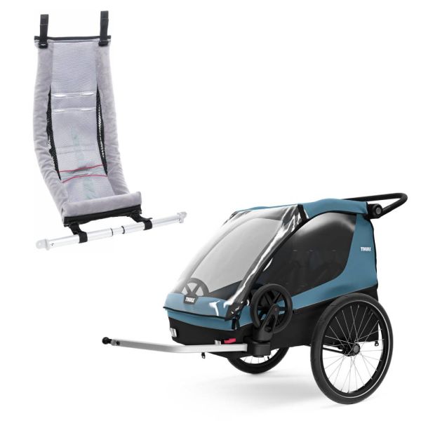 Pack remorque vélo Courier Aegean blue + Assise pour nouveau-né Infant Sling