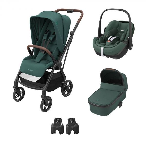 Poussette trio Leona² + siège auto Pebble 360 Pro + nacelle Oria Green