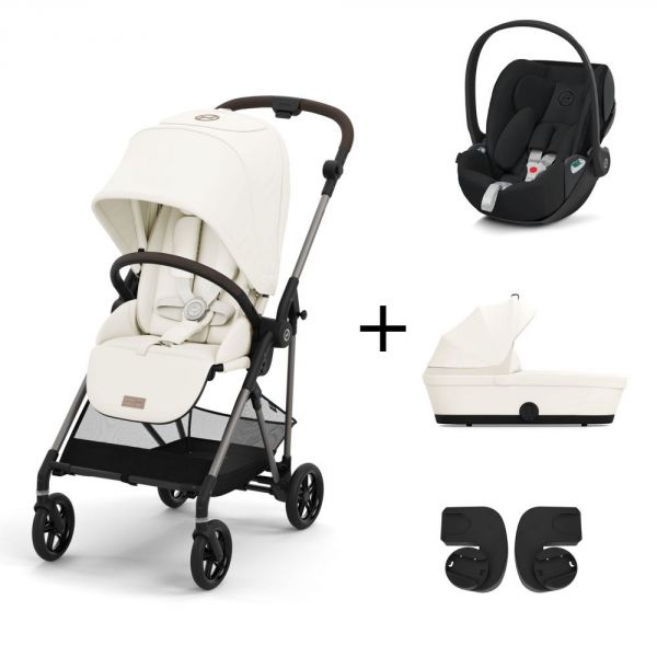 Pack Trio poussette Melio 3 - châssis taupe + Nacelle Melio 3 + Cloud Z2 + adaptateurs - Cotton white