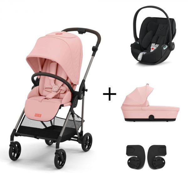 Pack Trio poussette Melio 3 - châssis taupe + Nacelle Melio 3 + Cloud Z2 + adaptateurs - Hibiscus Red