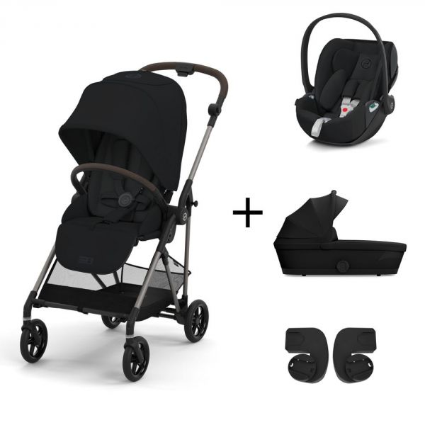 Pack Trio poussette Melio 3 - châssis taupe + Nacelle Melio 3 + Cloud Z2 + adaptateurs - Moon Black