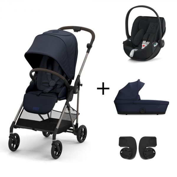 Pack Trio poussette Melio 3 - châssis taupe + Nacelle Melio 3 + Cloud Z2 + adaptateurs - Ocean Blue