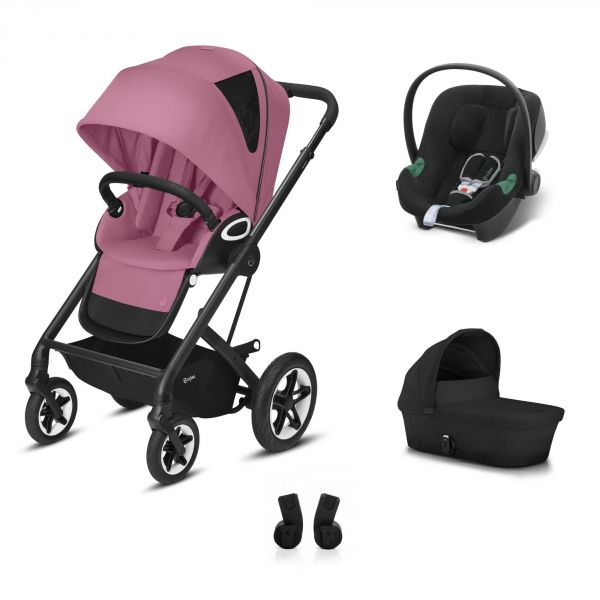 Poussette trio Talos châssis Noir - Magnolia Pink + siège auto Aton B2 + nacelle S