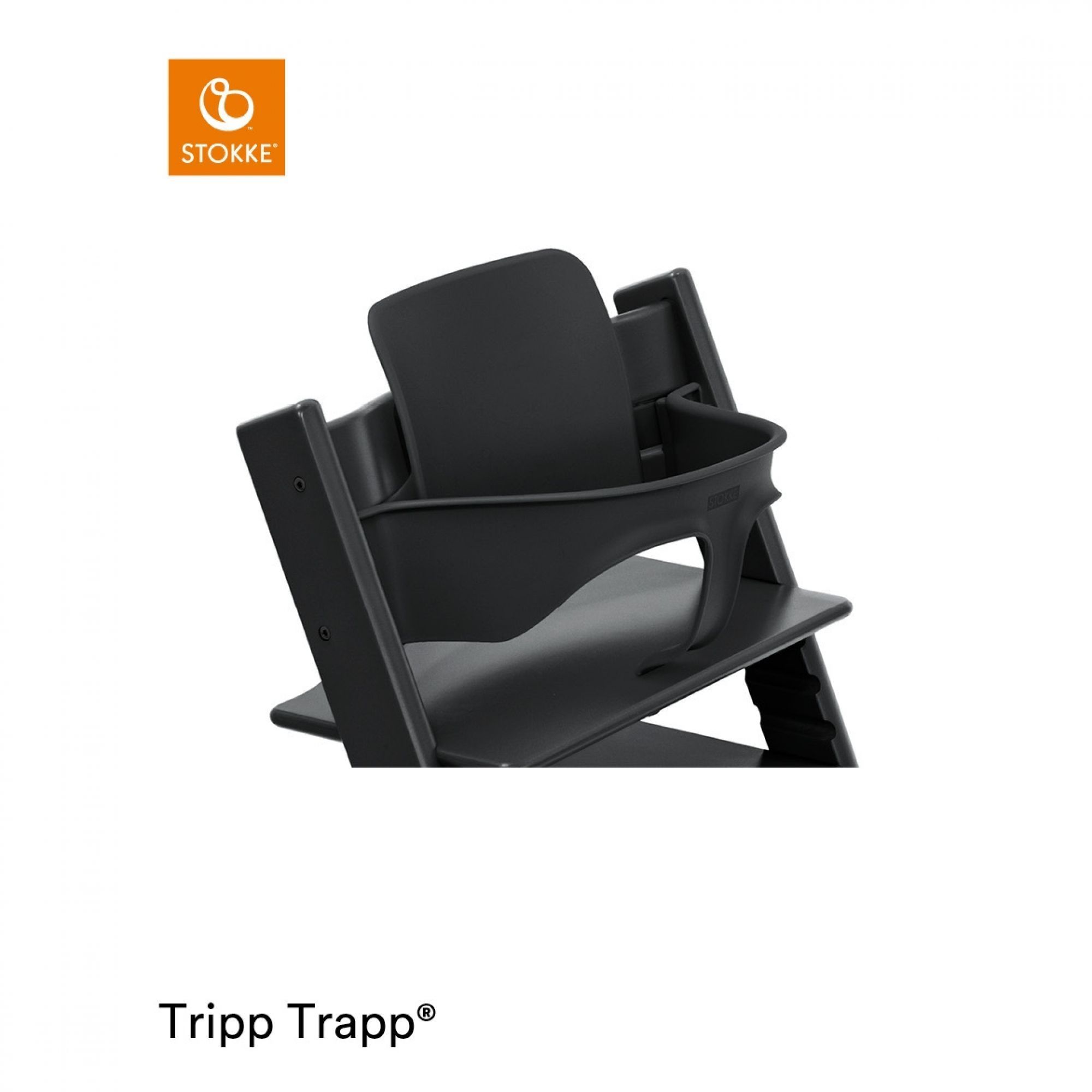 Chaise tripp trapp chêne noir avec baby set et tablette Stokke