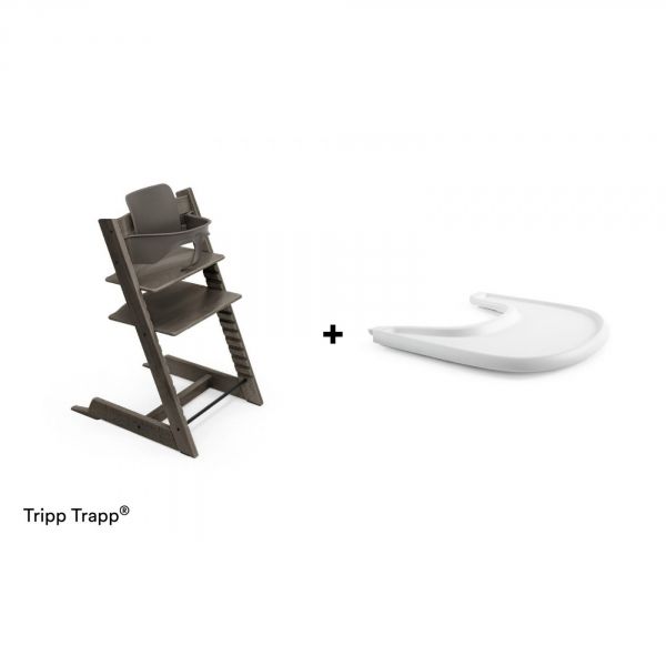 Pack chaise haute Tripp Trapp + baby set + tablette Gris brume