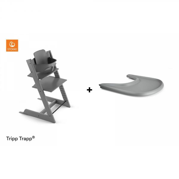 Pack chaise haute Tripp Trapp + baby set + tablette Gris tempête