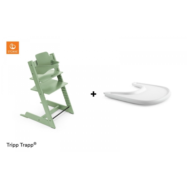 Pack chaise haute Tripp Trapp + baby set + tablette Vert tilleul