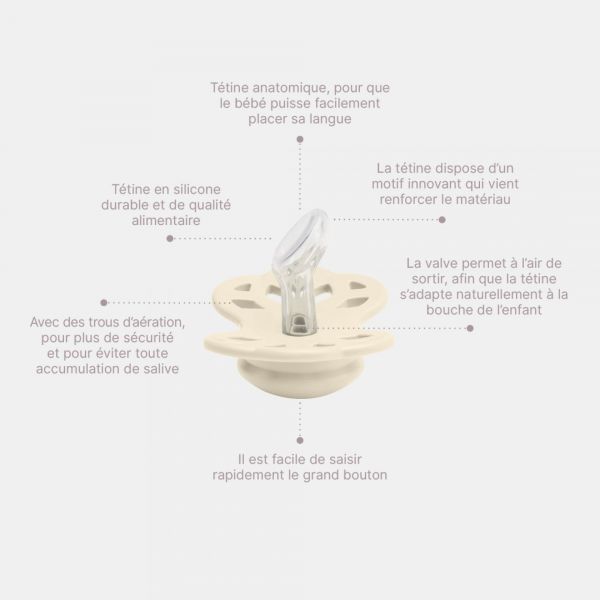 Pack de 2 sucettes Infinity Silicone anatomique 0-6 mois Ivory et Blush
