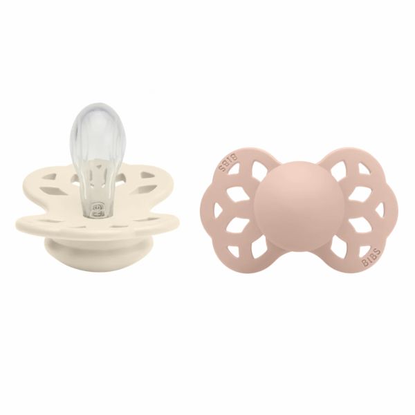 Pack de 2 sucettes Infinity Silicone symétrique 0-6 mois Ivory et Blush