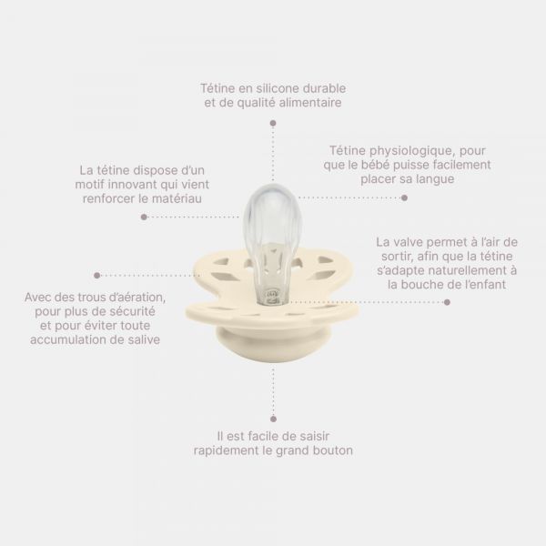 Pack de 2 sucettes Infinity Silicone symétrique 0-6 mois Ivory et Blush