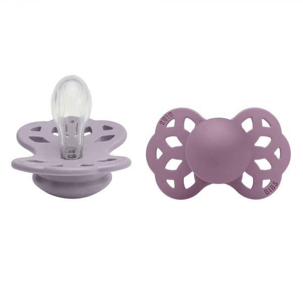 Pack de 2 sucettes Infinity Silicone symétrique 0-6 mois Fossil Grey et Mauve
