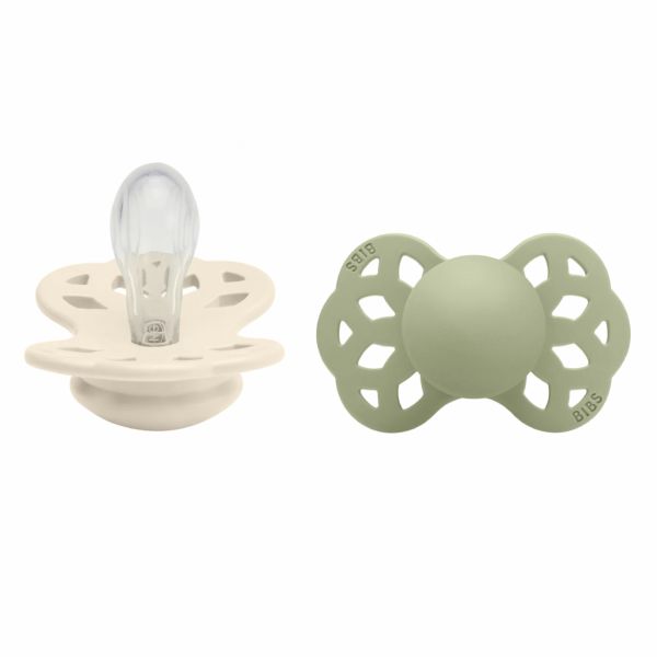 Pack de 2 sucettes Infinity Silicone symétrique 0-6 mois Ivory et Sage