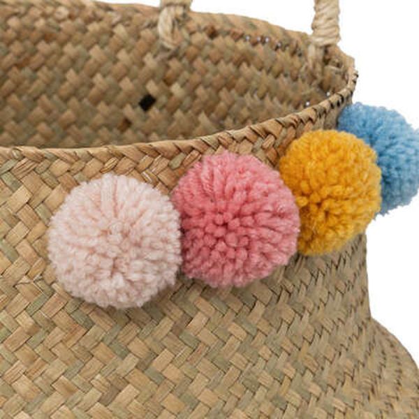 Panier de rangement pliant Roseau avec Pompons