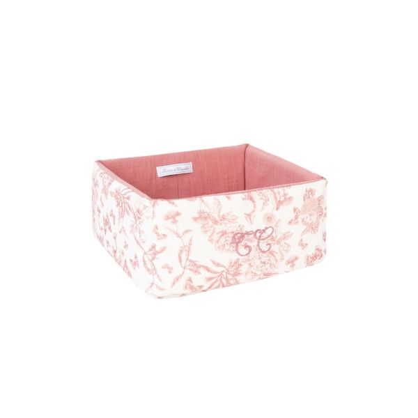Panier de rangement bébé imprimé Toile de Jouy rose