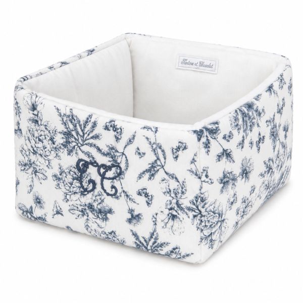 Panier de rangement bébé imprimé Toile de Jouy bleu