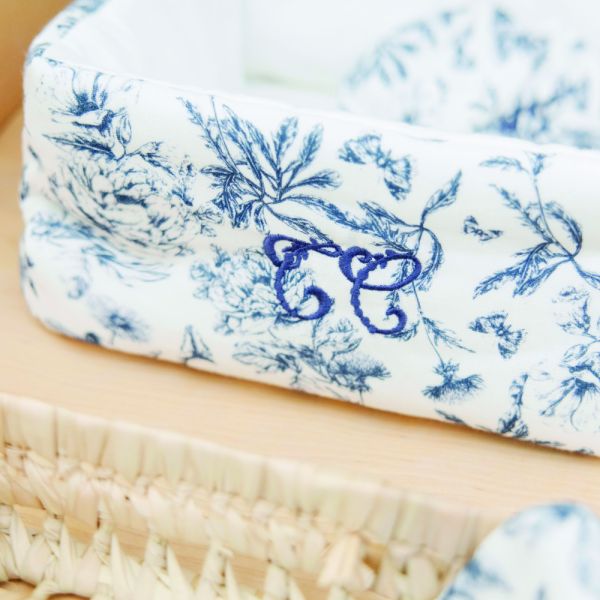 Panier de rangement bébé imprimé Toile de Jouy bleu