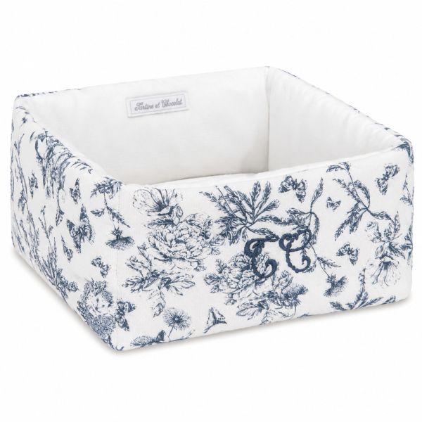 Panier de rangement bébé imprimé Toile de Jouy bleu