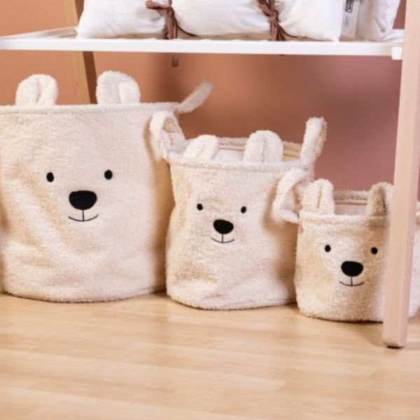 Lot de 3 paniers de rangement Teddy Écru