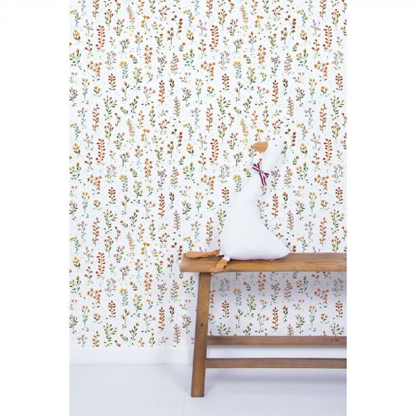 Papier peint  Queyran / Motif herbier de fleurs (50cm x 10m)