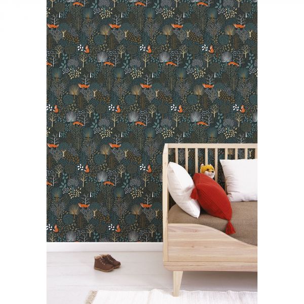 Papier peint M.Fox / Motif forêt et renard (50cm x 10m)