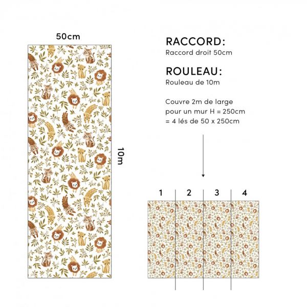 Papier peint Animaux de la jungle (50cm x 10m)