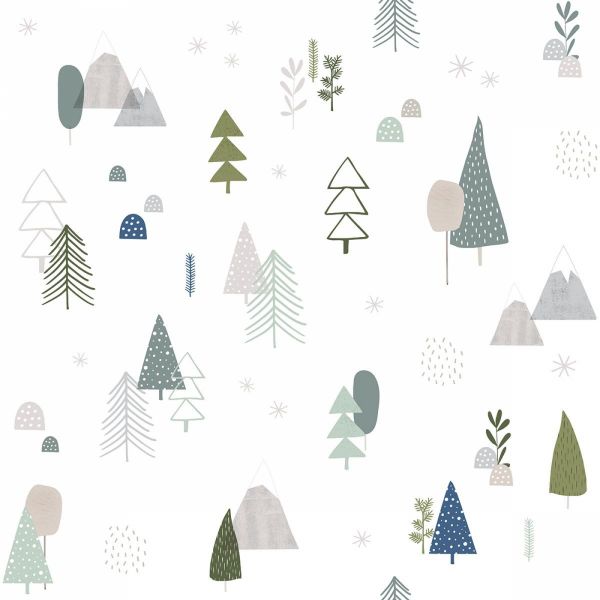 Papier peint In the woods / Motif forêt scandinave (50cm x 10m)