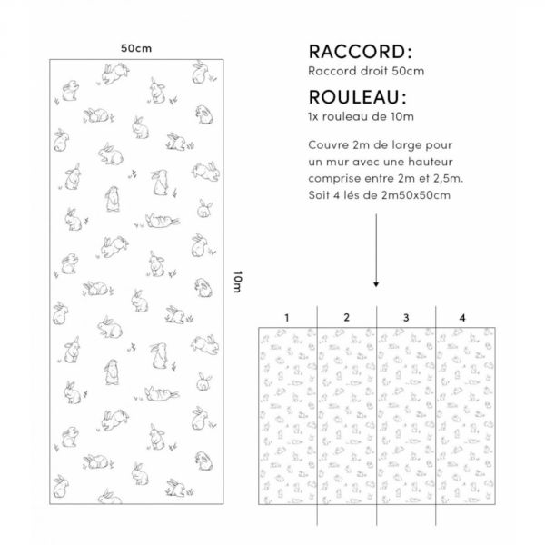 Papier peint Bunny /  Motif petits lapins (50cm x 10m)