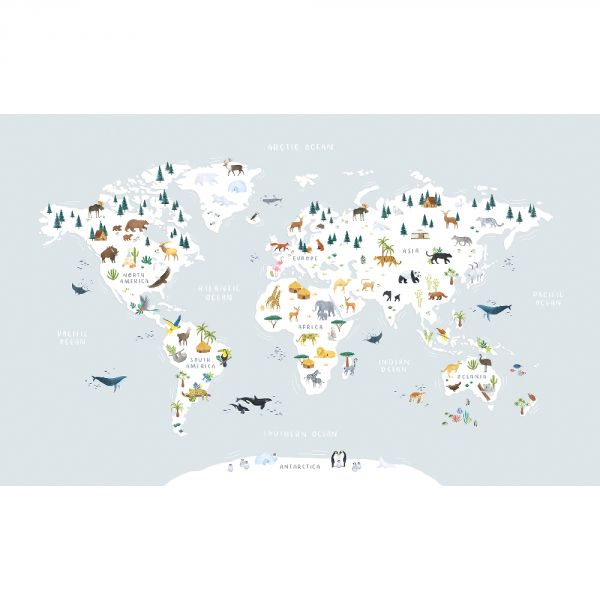 Papier peint décor Animals World Map - 400 x 248 cm