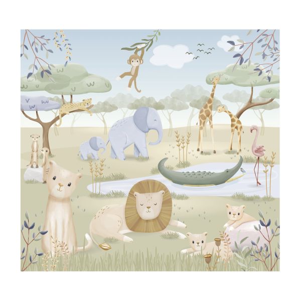 Papier peint paysage - Safari Friends - 300 x 280 cm