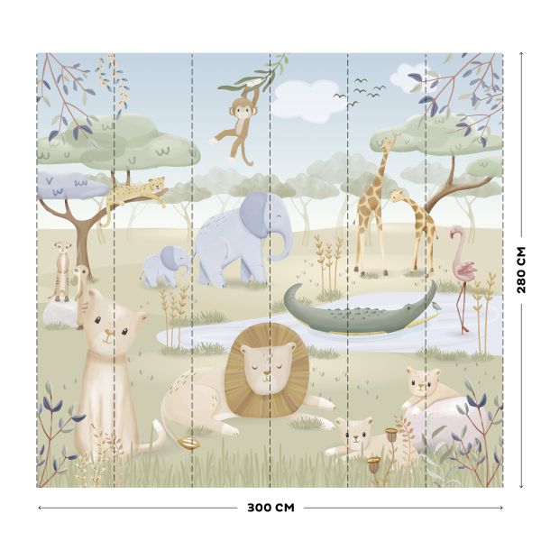 Papier peint paysage - Safari Friends - 300 x 280 cm