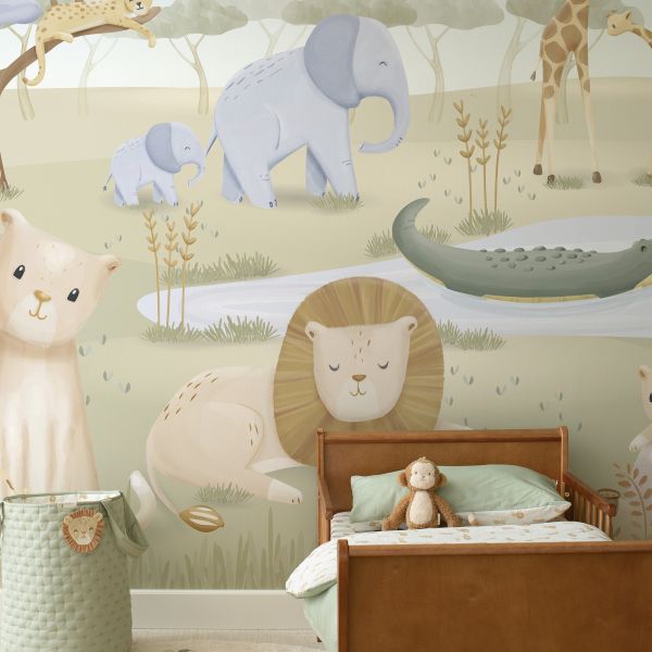 Papier peint paysage - Safari Friends - 300 x 280 cm