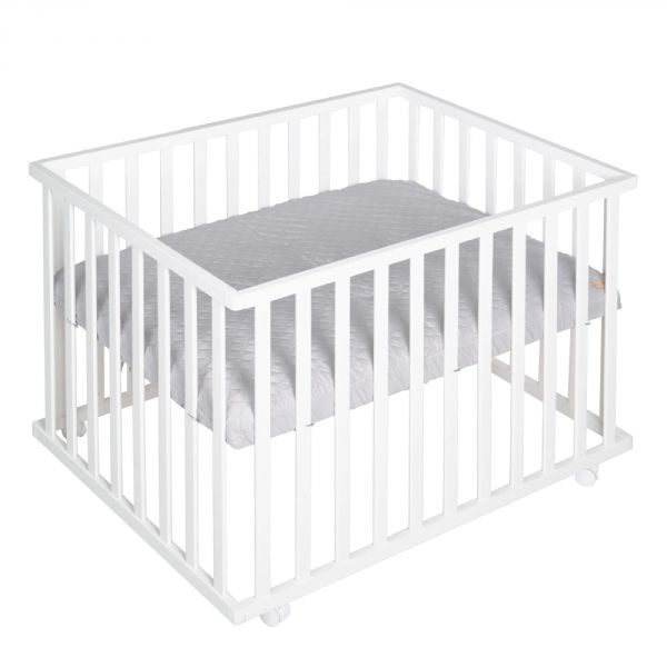 Parc bébé 75 x 100 cm bois blanc et tapis de parc gris