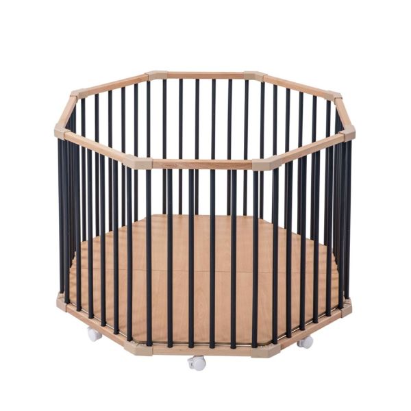 Parc octogonal bébé en bois Basile Hybride anthracite