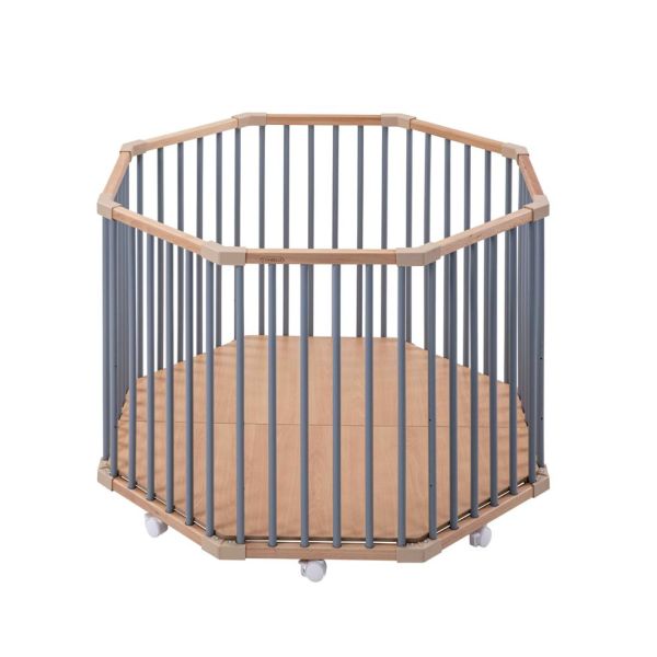 Parc octogonal bébé en bois Basile Hybride bleu gris
