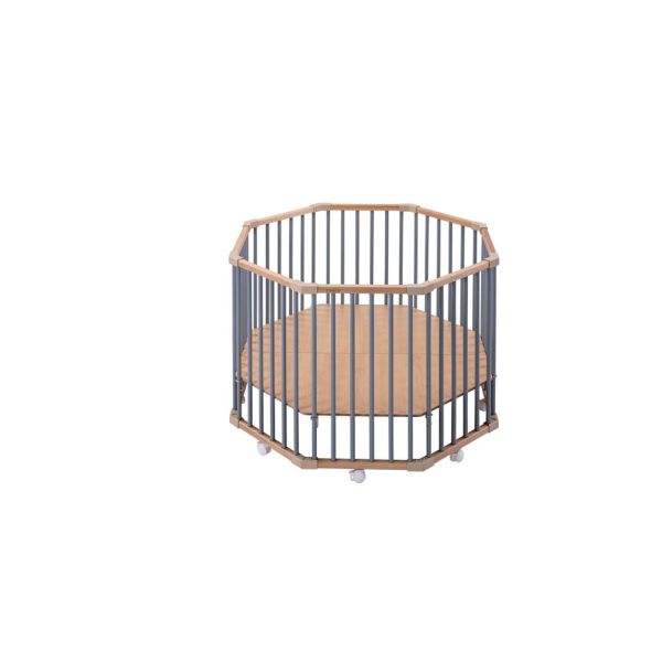 Parc octogonal bébé en bois Basile Hybride bleu gris
