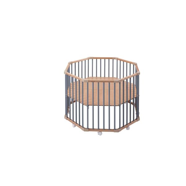 Parc octogonal bébé en bois Basile Hybride bleu gris