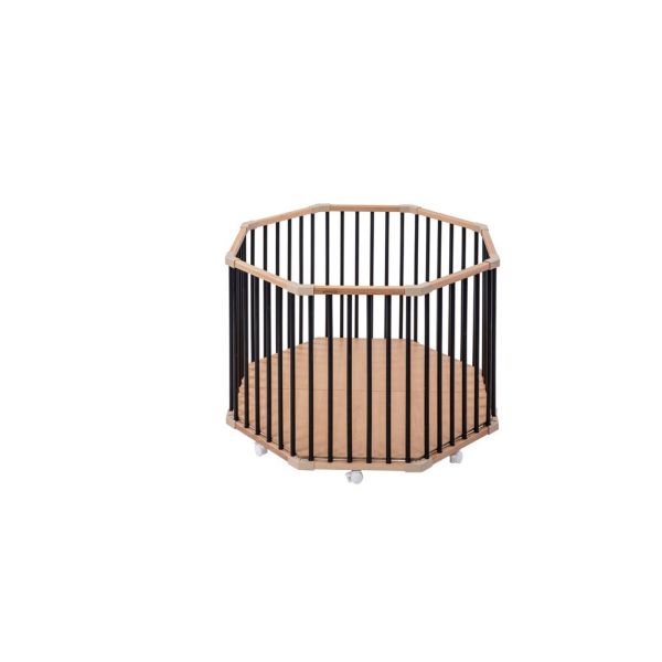 Parc octogonal bébé en bois Basile Hybride noir