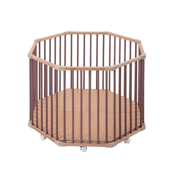 Parc octogonal bébé en bois Basile Hybride vieux rose