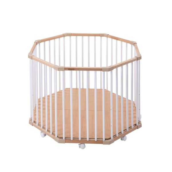 Parc octogonal bébé en bois Basile Hybride blanc