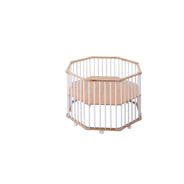 Parc octogonal bébé en bois Basile Hybride blanc