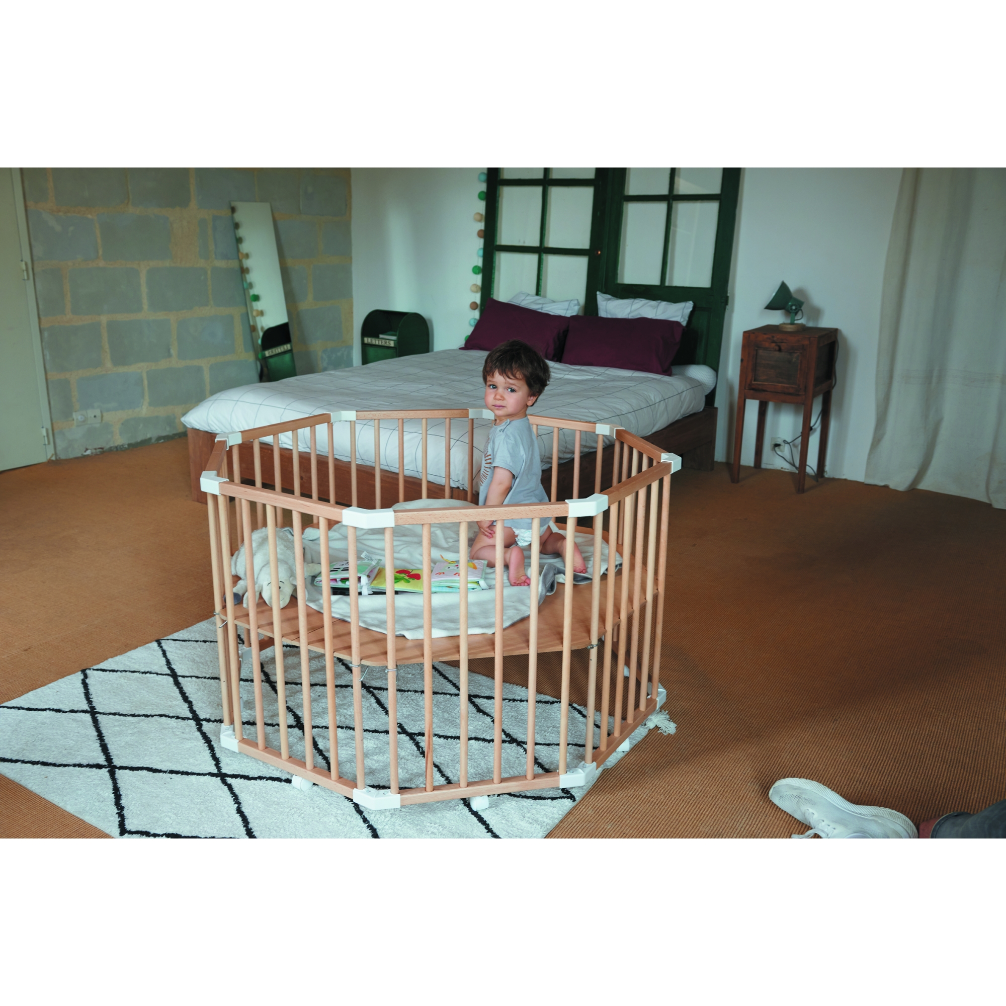 Combelle Parc Bebe Bois Rond Florian Ii Hybride Gris Made In Bebe