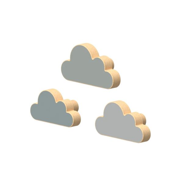 Lot de 3 patères enfant Nuage en bois
