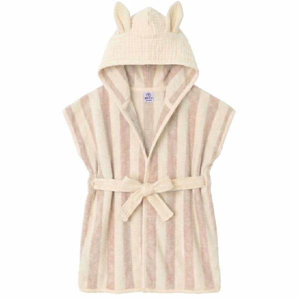 Peignoir bambou et gaze de coton rayée ivoire/ galet 0/2ans