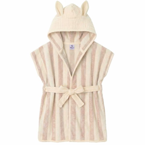 Peignoir bambou et gaze de coton rayée ivoire/ galet 2/4ans