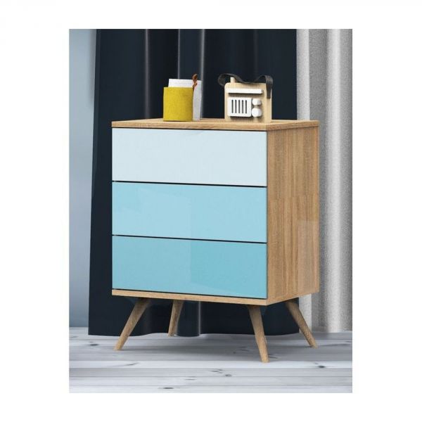 Petite commode 3 tiroirs Seventies bleue