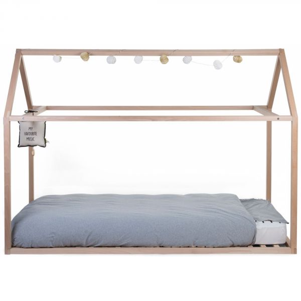 Lit cabane junior en bois naturel 90 x 200 cm