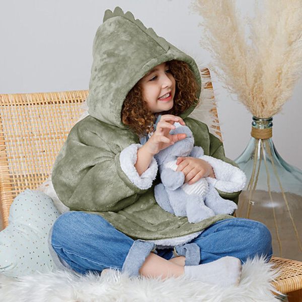 Poncho à capuche dino flanelle